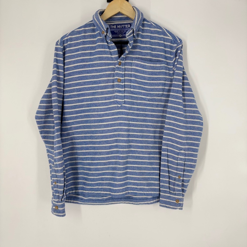 The Nutter Chubbies Mens Blue White‎ Striped Cotton Flannel Shirt Small USA Made